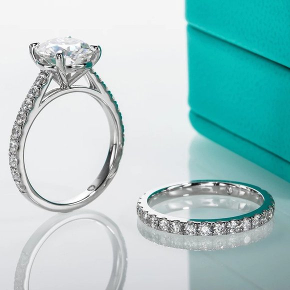 KIOKORI Jewelry - Certified Bridal Ring 4.14-Carat tw VVS1/D Moissanite Diamond in Sterling Silver